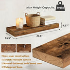 23.6 inch Rustic Brown Floating Shelves Set of 2, Solid Wood Wall Mounted Shelves, Heavy Duty Display Storage Shelves for Bed