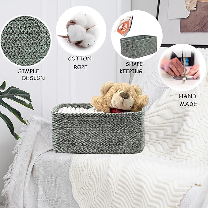 COMFY-HOMI 13" x 8.5" x 5.1"Storage Baskets for Organizing | Cotton Rope Woven Basket | Toy Storage Bin Box | Basket for Shel