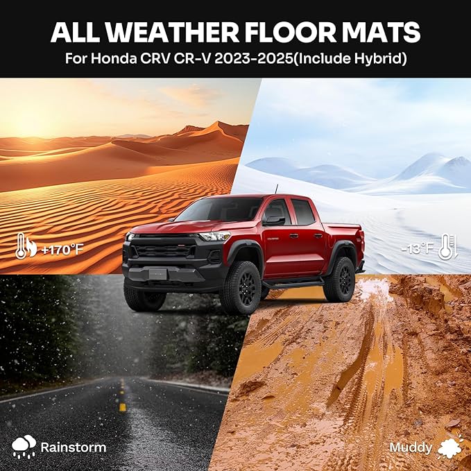 Powerty Floor Mats for 2023-2025 2026 Chevy Colorado/GMC Canyon Accessories, All Weather Car Liners TPE Truck Mats, 1st & 2nd Row Black