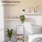 Vivelove Wooden Floating Shelves for Wall 24” x 8”x 1.4”, Solid Wood Shelf with Invisible Brackets, Deep Wall Shelves for Bat