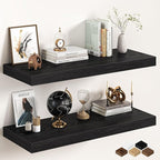36Inch Black Floating Shelves for Wall, 12 Inch Deep Shelves for Bedroom, Kitchen, Bathroom Wall Mounted, Rustic Wood Floatin