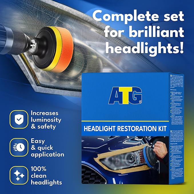 ATG Headlight restoration Kit - Universal Car headlight cleaner and restorer Kit - Headlight restorer kit for plastic car hea