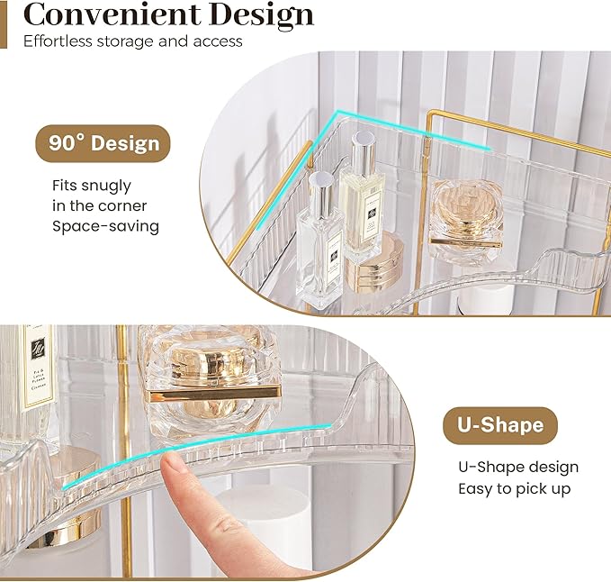 Aveniee Corner Bathroom Counter Organizer, Bathroom Countertop Shelf Makeup Organizer for Vanity Perfume Tray for Corner Stor