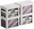 4 Pack Clothes Storage Bins with Metal Frame - 66L Stackable Storage Box with Lid，Foldable Storage Container Organizer for Cl