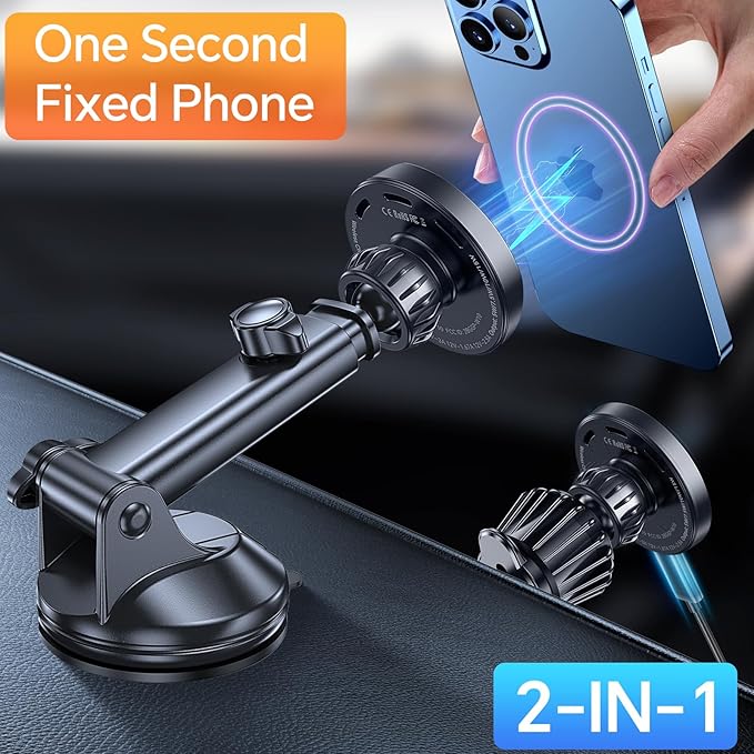 Coolpow for MagSafe Car Mount Charger【Ultra Magnet】Magnetic Phone Holders for Your Car Charger【Windshield+Vent+Dash】Magnetic Wireless Car Phone Holder Mount Charger Car Accessories for iPhone 17 16 15