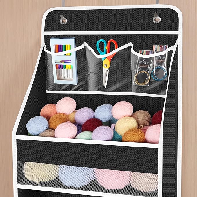 Univivi 6-Shelf Over Door Hanging Organizer Fabric Baby Door Storage with 5 Large Pockets and 3 Small PVC Pockets Wall Mount 