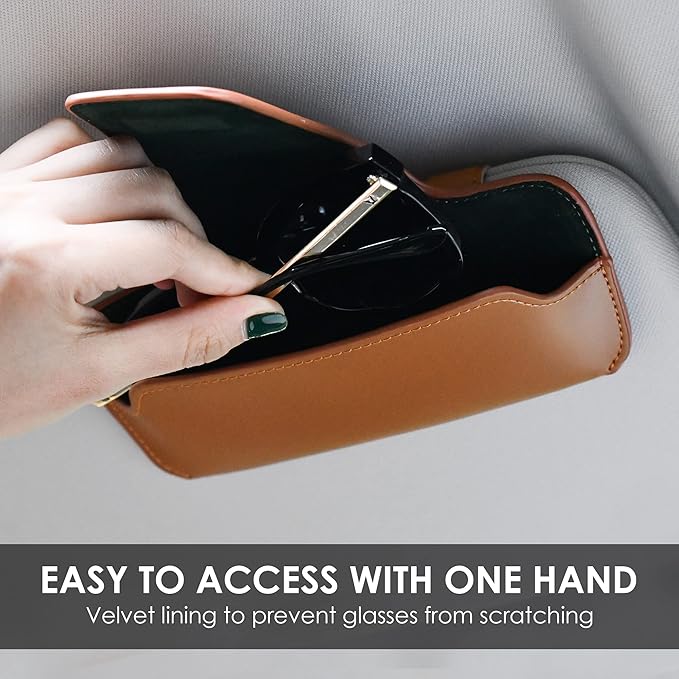 Car Sunglasses Holder for Car Visor Vegan Leather Auto Eyeglass Case with Clip Automotive Interior Visor Accessories