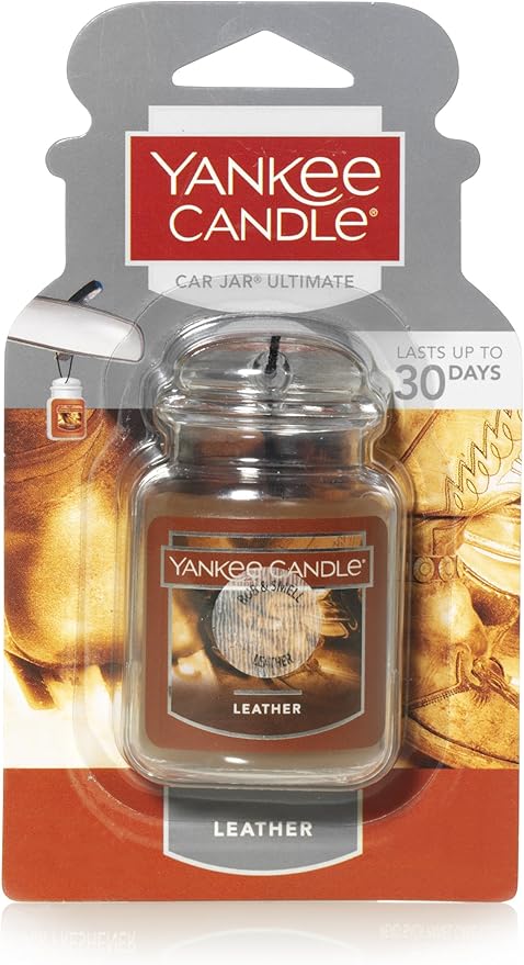 Yankee Candle Car Air Fresheners, Hanging Car Jar Ultimate, Neutralizes Odors Up To 30 Days, Leather, 0.96 OZ (Pack of 4)