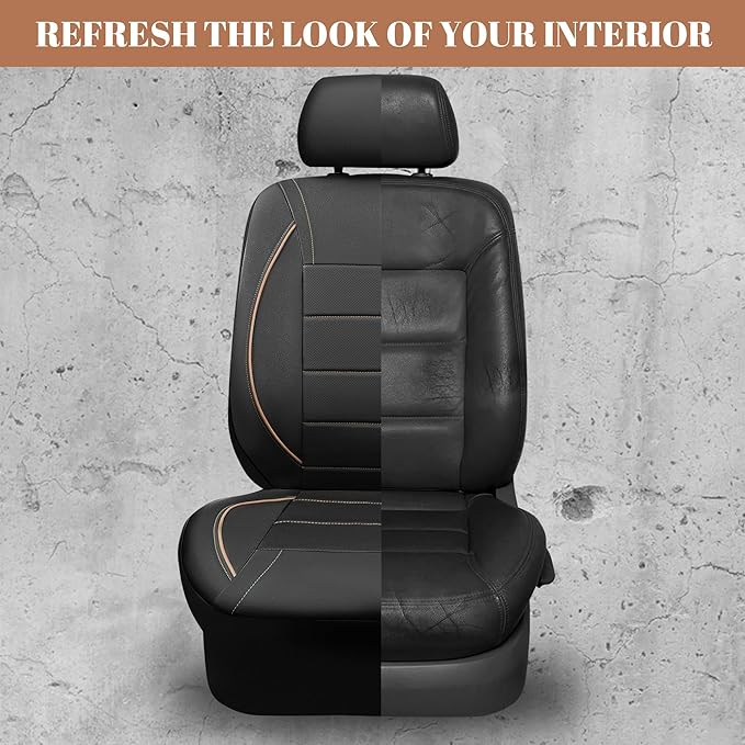 CAR PASS Universal FIT Piping Leather Car Seat Cover, for suvs,Van,Trucks,Airbag Compatible,Inside Zipper Design and Reserved Opening Holes (Full Set, Black and Beige)
