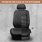 CAR PASS Universal FIT Piping Leather Car Seat Cover, for suvs,Van,Trucks,Airbag Compatible,Inside Zipper Design and Reserved Opening Holes (Full Set, Black and Beige)