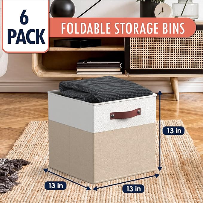 Ornavo Home 13 x 13 Storage Cube Bins, Foldable Collapsible Fabric Storage Bins Box Linen Shelf Basket Cube Organizer for Clo