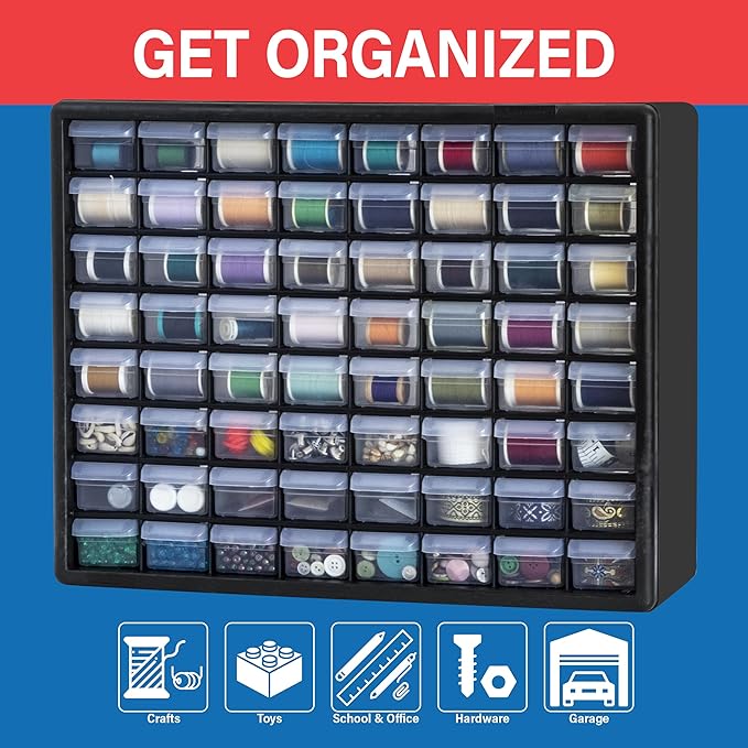 Akro-Mils 64-Drawer Plastic Drawer Storage Cabinet for Garage Organization, Bead Organizer, Building Bricks Storage, Teacher 