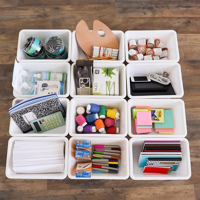 Humble Crew Toy Storage Bins for Kids, Set of 12, White, Small - Sturdy, Colorful Plastic Storage Bins for Classroom, Playroo