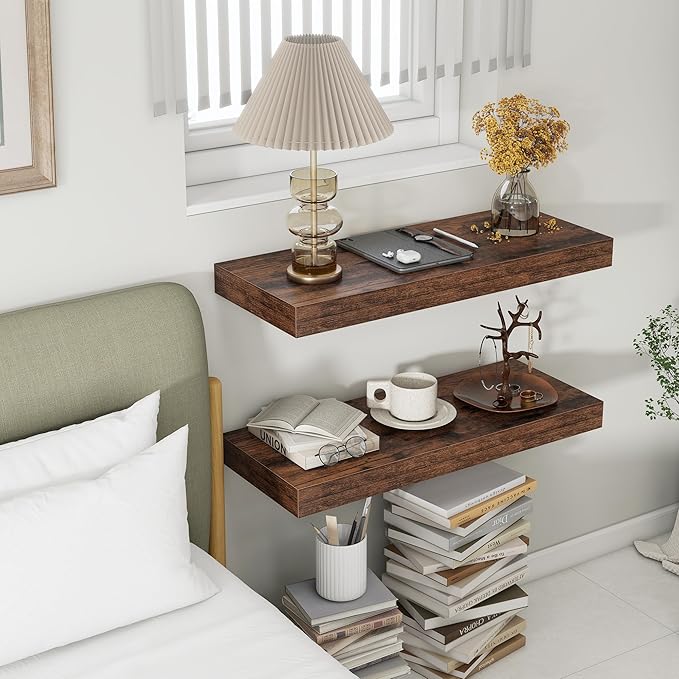 30 Inch Floating Shelves | 12 Inch Deep Brown Floating Shelves Set of 2 | 30" W x 12" D Rustic Wood Shelves for Wall | Deep B