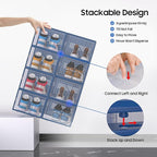 eWonLife Large Shoe Organizer Storage Box with Magnetic Door,12 Pack Clear Plastic Stackable Sneaker Containers for Closet, C