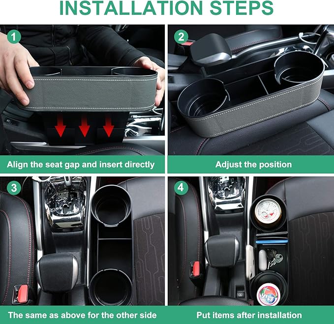 Car Seat Organizer Cup Drink Holders,Multifunctional Gap Filler Storage Box,Insert Organization Helps Reduce Distracted Driving&Holds Phone Mount Mug Bottle Cellphones Coasters Wallet Cards (Gray)