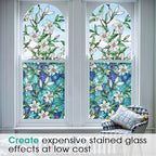 Coavas Decorative Window Privacy Film, Heat Control Sun Blocking Stained Glass Window Film, Floral Design Static Cling, Non Adhesive Windows Tint for Bathroom Front Door(Vinyl, 17.5" x 118.1 ")