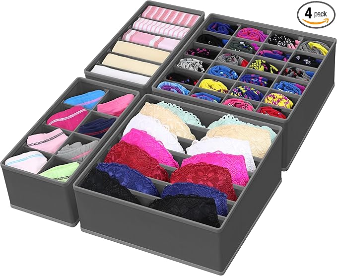 Simple Houseware 4-Pack Drawer Organizer Set - Closet Dividers for Underwear, Socks, Bras, Scarves, Ties - Foldable Non-Woven
