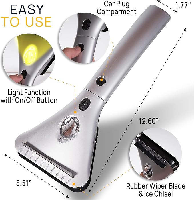 VaygWay Electric Heated Car Window Snow Ice Scraper with Light (8 Pk Electric Snow Ice Scraper)