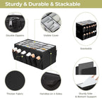 Shoe Organizer for Closet, Shoe Storage Solution with Clear Cover & Adjustable Dividers, Fabric Shoe Box Fits 16 +12 Pairs Sh