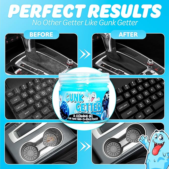 Gunk Getter 12 Pack Cleaning Gel for Those Hard to Reach Places, Automotive Cup Holder Electronic Keyboard Office, Slime Gel 