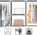 Portable Closet, 51 Inch Wardrobe Closet for Hanging Clothes with 2 Hanging Rods, 8 Storage Organizer Shelves for Bedroom, Du