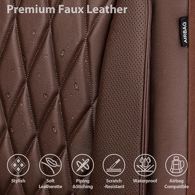 CAR PASS Piping Luxury Faux PU Leather Two Front Car Seat Covers, Waterproof Anti Slip Seat Covers Compatible with Front Seat
