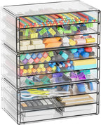 Yieach 11.1 Inch Long Clear Drawer Organizers Stackable,3 Pack Small Acrylic Drawers,School,Office Supplies Organizer And Sto