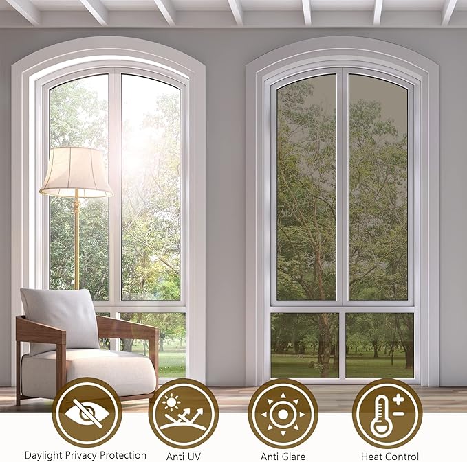 KESPEN One Way Window Film Window Tinting Film for Home Sun Blocking Static Cling One Way Anti UV Reflective Film for Home and Office, Brown-Silver, 29.5 Inch X 13.1 Feet