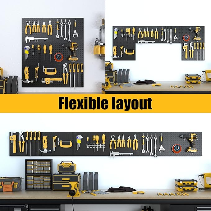 Spampur Peg Board, 6 Pack Metal Pegboard Panels Black Pegboards Wall Organizer with 50 Hooks, Heavy Duty Peg Board for Walls 