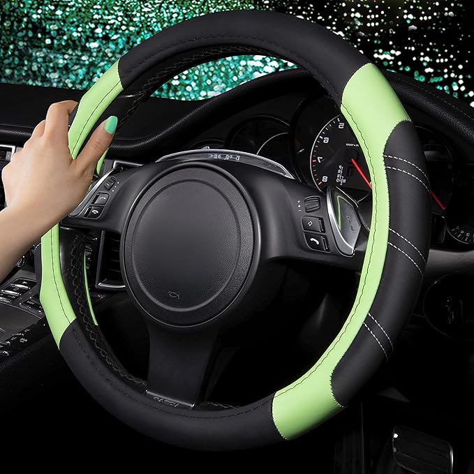 CAR PASS Line Rider Microfiber Leather Sporty Steering Wheel Cover Universal Fits for 95% Truck,SUV,Cars 14.5-15inch, Anti-Sl