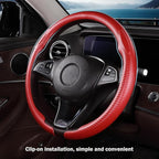 Car Steering Wheel Cover Carbon Fiber Snap On Steering Wheel Accessories Wrap 14.5-15 inch Universal Grip Anti-Skid Protector, Matte Red