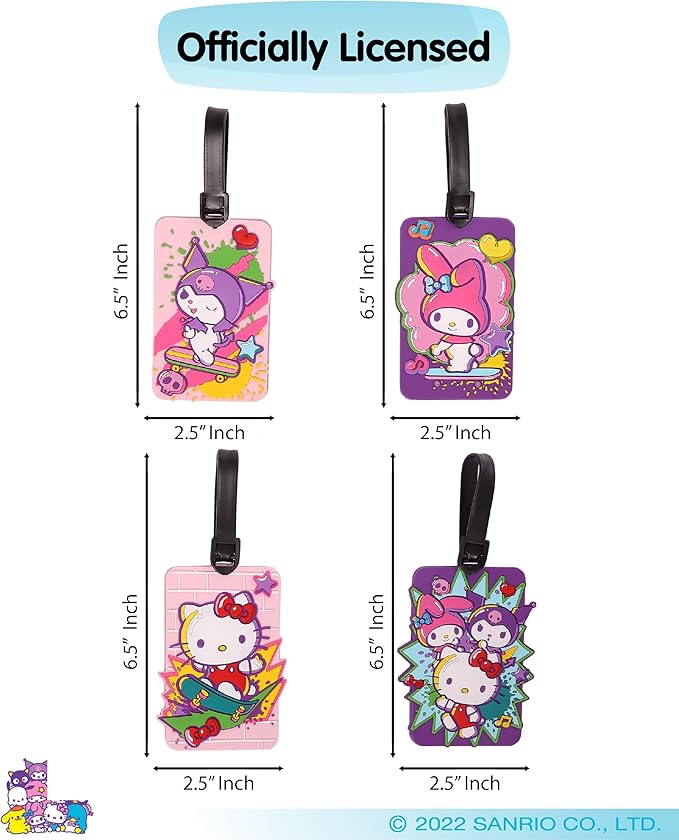 Hello Kitty Luggage Tag for Suitcases 4-Pack, Cute Luggage Tags, Sanrio Gifts for Travel