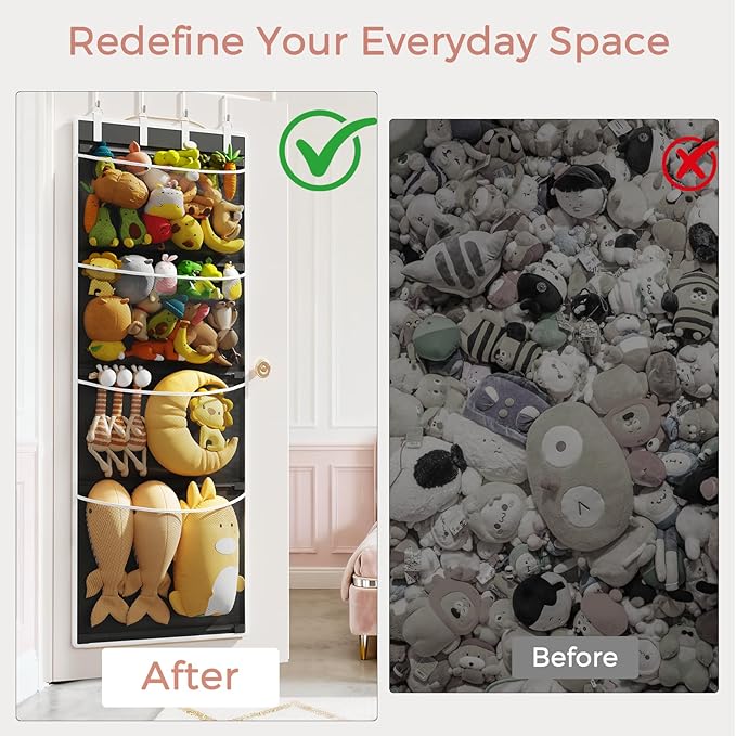 Criusia Over the Door Hanging Organizer, Extra-Large Door Storage Organizer with 4 Deep Mesh Pockets, Space-Saving Hanging St