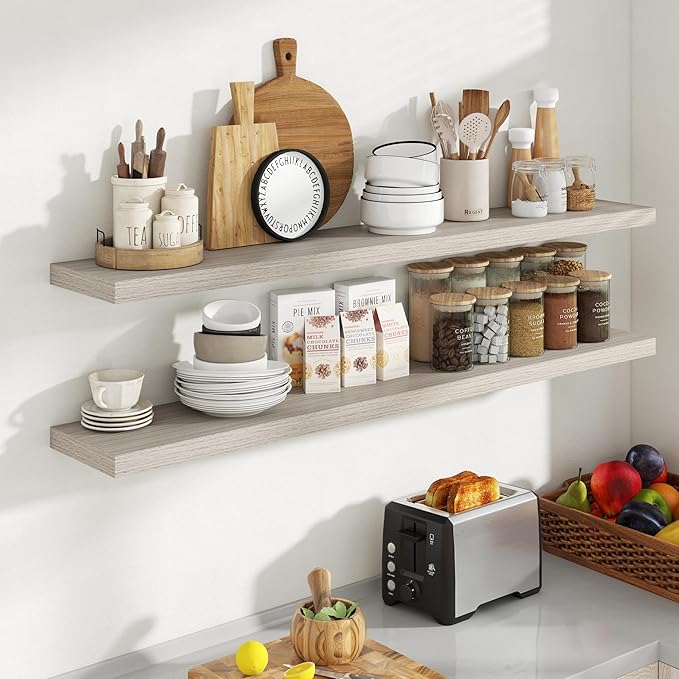 55 Inch Floating Shelves, 8 Inch Deep Floating Shelves for Wall, Hanging Shelf with Invisible Brackets, Deep Shelves for Bath
