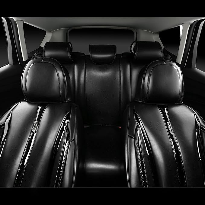 CAR PASS Ultra+ Nappa Patent Leather Car Seat Covers Full Set Universal Cushioned,Soft Breathable Waterproof Anti-Slip Driver