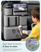 FLORICH PU-Coated Fabric Car Backseat Organizer, Durable Large capaity Seat Back Organizer and Storage with 6 Pocket, Kick Mats Back Seat Protector for Kids Universal Fit
