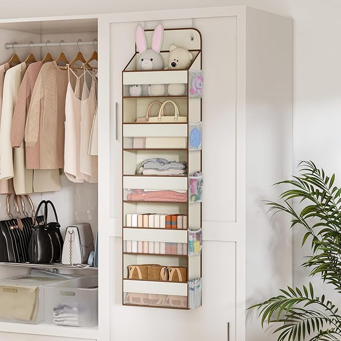 LAMU 5-Tier Over The Door Organizer Hanging, Swing - Proof Closet Behind Door Storage for Baby Clothes, Back of Door Organize