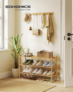 SONGMICS Bamboo Shoe Rack for Closet, Stackable Shoe Oragnizer with Modular Structure, Space-Saving Free Standing Shelf for E