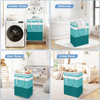 BlissTotes 3-Pack Laundry Basket, Freestanding＆Waterproof Laundry Hamper, Collapsible Tall Clothes Hamper with Easy Carry Han