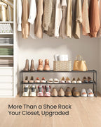 SONGMICS Shoe Rack, 2-Tier Shoe Organizer, Metal Storage Shelf, Upright or Upside Down, for 15-18 Pairs, Stackable, for Entry