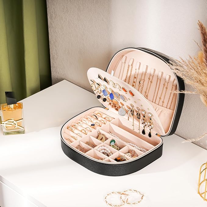 ProCase Travel Size Jewelry Box, Large Portable Seashell-Shaped Jewelry Case, 2 Layer Jewelry Organizer in PU Leather for Wom