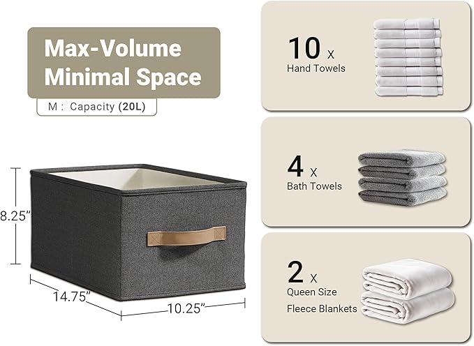 LayerSpace 3 Pack Fabric Storage Bins for Shelves | 14¾" L*10¼" W*8¼" H Closet Storage Bins | Collapsible Closet Organizers f