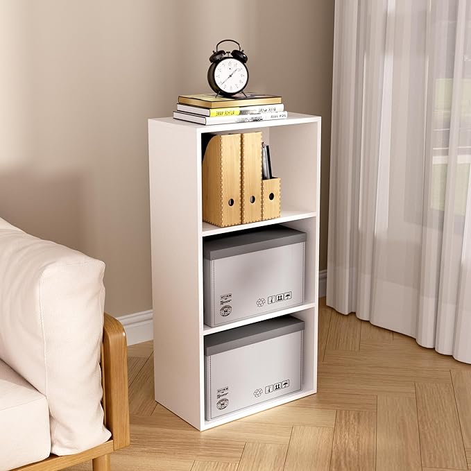 Wooden 3 Cube Storage Organizer, 3 Tier Low Bookcase Freestanding Storage Display Organizer,Versatile Cubes Shelf and Cubby U