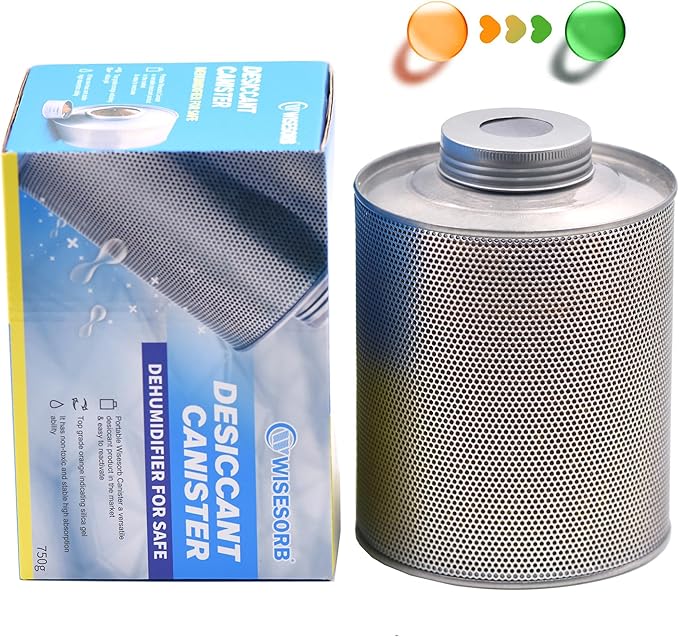 750 Grams 16 Pack Gun Safe Dehumidifier, Reusable Canister Desiccant Dehumidifier, Rechargeable 1.65 Lbs Indicating Silica