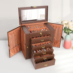 Kendal Extra Large Jewelry Box Jewelry Case PU Leather 6 Tier 5 Drawers Large Storage Capacity with Mirror Jewelry Storage Or