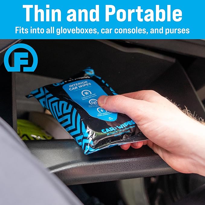 Fortress Car Interior Wipes with Microfiber Cloth (25 ct, Pack of 24) for Car Interior Cleaning, Dashboard, Seats, Detailing,