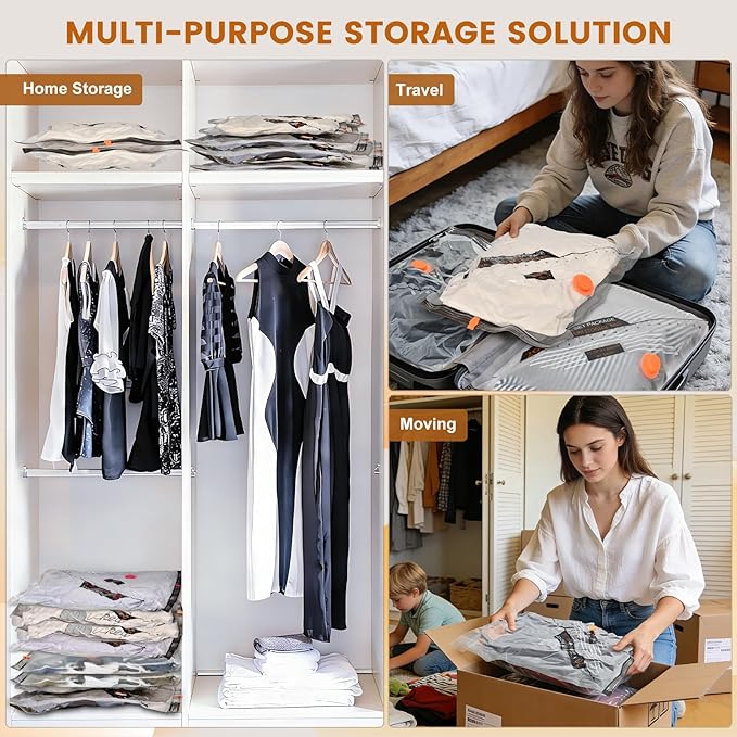 12 Packs Vacuum Storage Bags with Rechargeable Pump for Travel, Vacuum Seal Bags for Clothing Blankets Bedding, Space Saver C