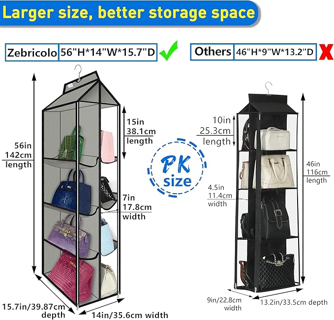 Purse Organizer for Closet, with Zippered-Dustproof, Purse Organizer, Designed for Oversized Wallets & Holds 8-16 Purses, org