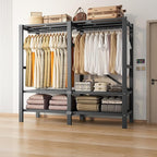 Heavy Duty Portable Closet Wardrobe, Garment Rack with Cover & Hanging Rods, Freestanding Wardrobe with Magnetic Door, Metal 